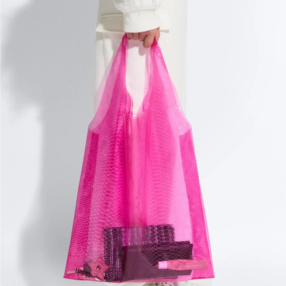 Sally LaPointe Pink Fuchsia Cclear Tote Bag with Glossy Finish